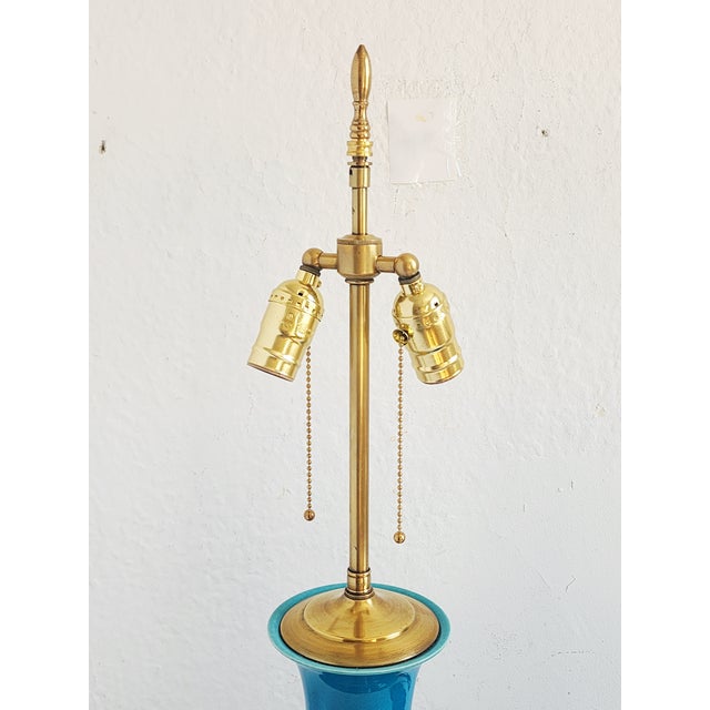 Mid Century Modern Blue Cerulean Table Lamps-a Pair For Sale - Image 10 of 12