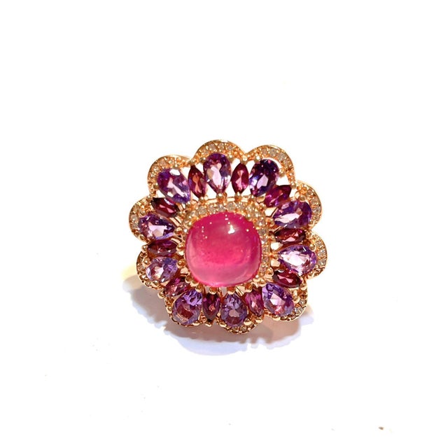 Bochic "Flamenco" Vintage Ruby & Multi Color Gems Cocktail Ring 18K Gold & Silver For Sale - Image 12 of 18