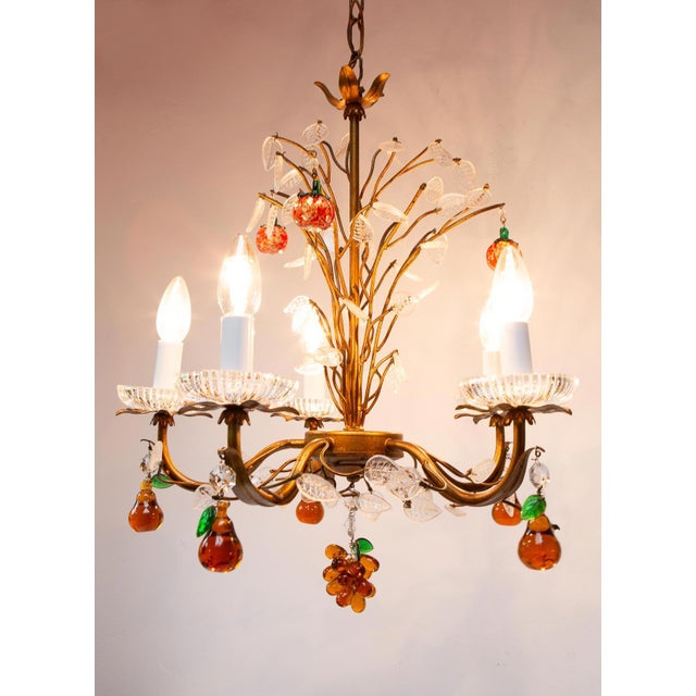 Italian Leaves and Fruit Chandelier in Copper, Metal, and Crystal, 1960s For Sale - Image 3 of 8