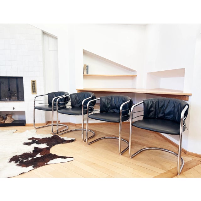 1980s 1980s Pair of Postmodern Italian Leather and Polished Chrome Accent Sling Chairs For Sale - Image 5 of 12