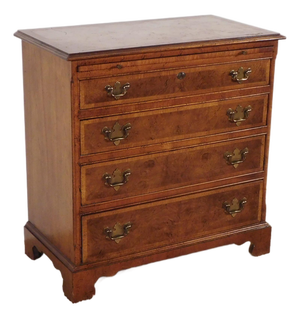 Baker Furniture Burled Walnut W Inlay 4 Drawer Chest W Pullout Drink Slide