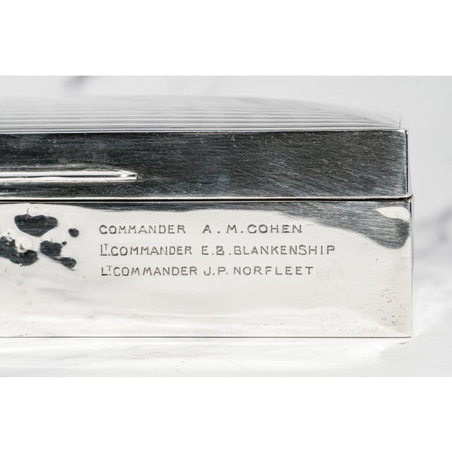 Handsome Art Deco Engine Turned Desk Cigarette Box Antique English Sterling Silver Military Presentation Luxury Home Decor For Sale - Image 9 of 16