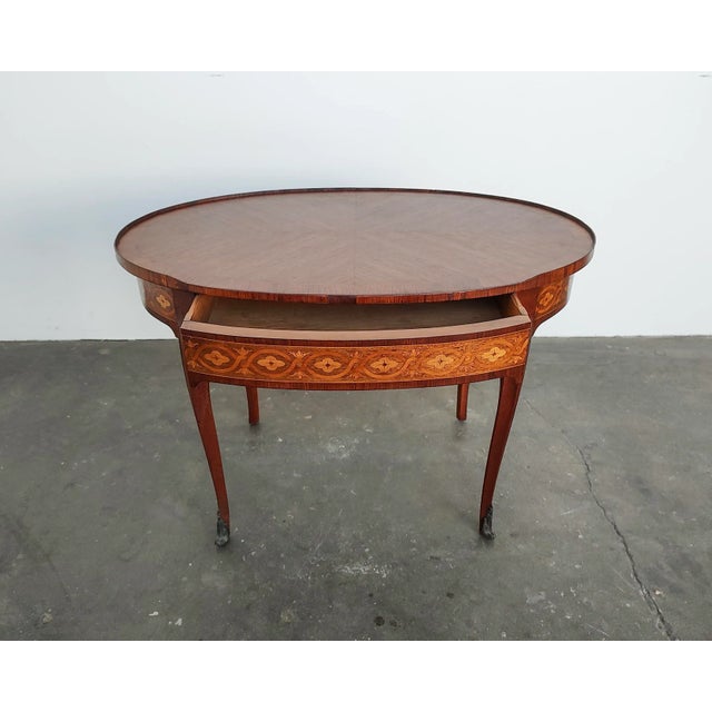 Mid 19th Century Louis XVI Style French Marquetry Oval Mahogany Tea Service Table For Sale - Image 5 of 11