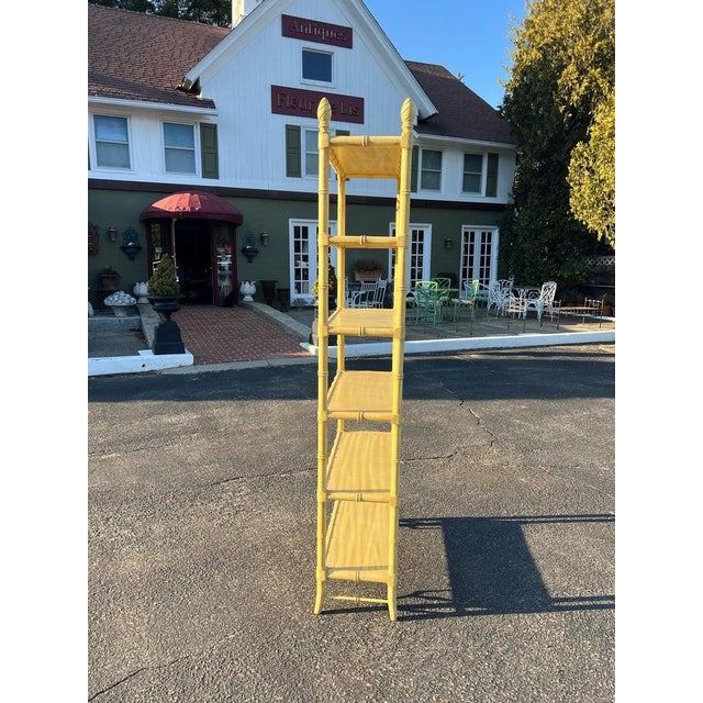Palm Beach Regency Yellow Faux Bamboo Etagere Bookcase For Sale - Image 16 of 18