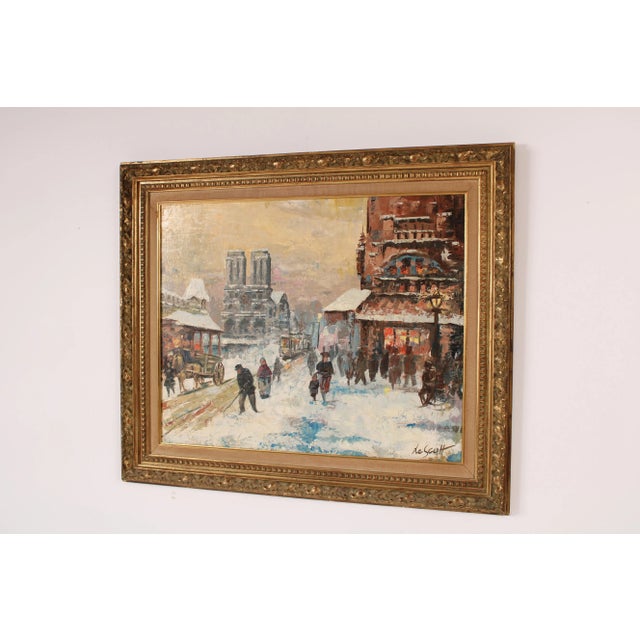 Impressionist Parisian Winter Scene Painting For Sale - Image 3 of 13