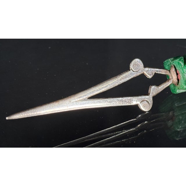Vintage Mexican Modernist Sterling Silver and Green Onyx Letter Opener, Mexico, 925 For Sale - Image 4 of 8