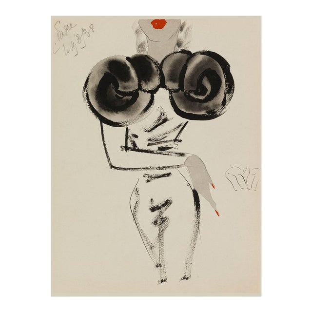 Vintage French Fashion Art Print – Sculptural Fur Shoulder Illustration, 30" X 40" For Sale