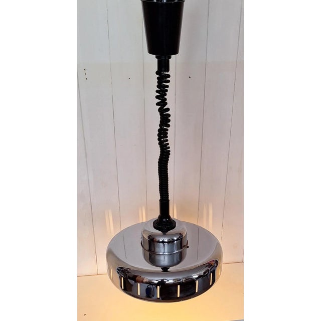 Height-Adjustable Inside-Painted Pendant with Outside-Chromed Metal Shade, 1970s For Sale - Image 3 of 7