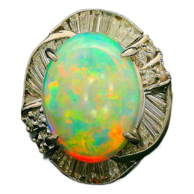 3.67 Carat Australian Crystal Opal Diamond Platinum Swirl Ring, Size 7.75 For Sale