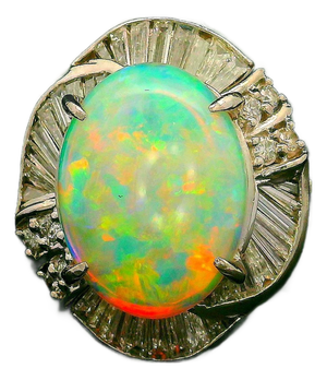 3.67 Carat Australian Crystal Opal Diamond Platinum Swirl Ring, Size 7.75