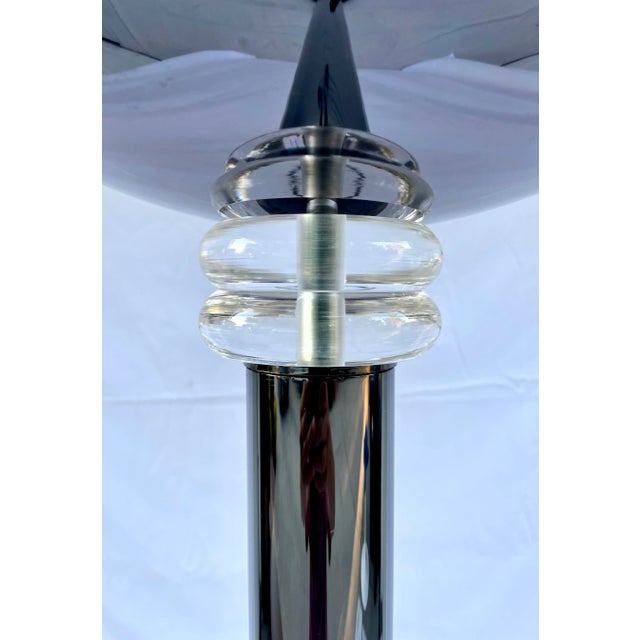 George Kovacs Mid 19th Century Postmodern Torchiere Chrome, Lucite and Marble Floor Lamp For Sale - Image 4 of 13