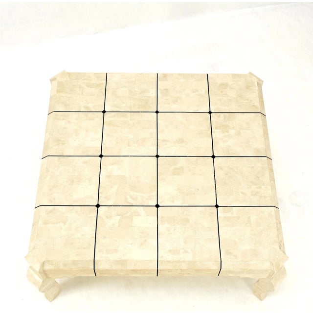 Tessellated Stone Fossil Top Brass Inlay Square Coffee Table on Cabriole Legs For Sale - Image 12 of 12