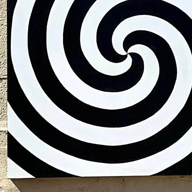 Black Vintage Op Art Swirl Signed Original Oil Painting For Sale - Image 8 of 14