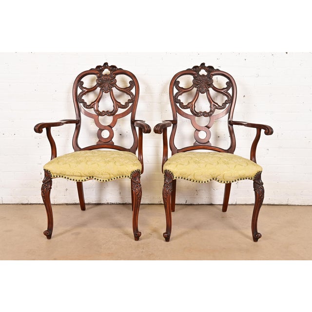 Romweber Antique French Provincial Louis XV Carved Walnut Armchairs, Pair For Sale - Image 12 of 12