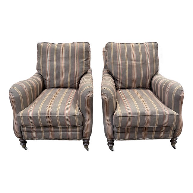 Pair of Late 20th Century Wesley Hall Hartwell Striped Lounge Chairs For Sale