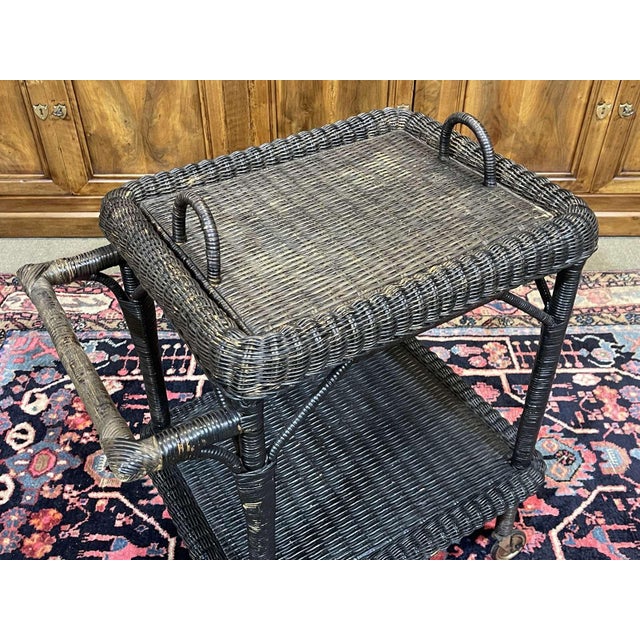 Rolling Rattan Serving Cart, 1970s For Sale - Image 3 of 14