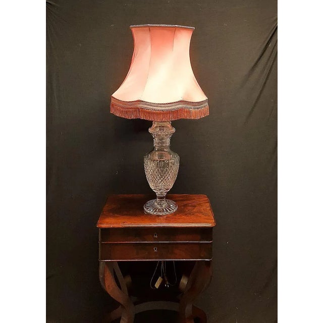 Large crystal lamp of baluster shape with diamond point decoration. Very good condition, electricity also. Dimensions...