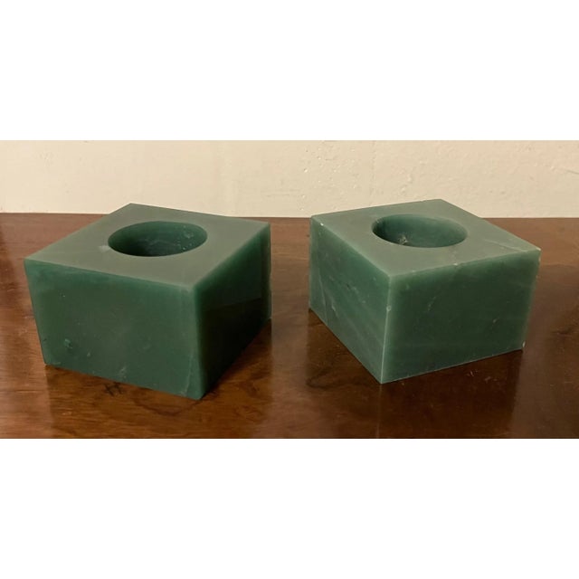 Green Agate Stone Square Display Base Block Cubes or Candlesticks - a Pair For Sale - Image 9 of 13