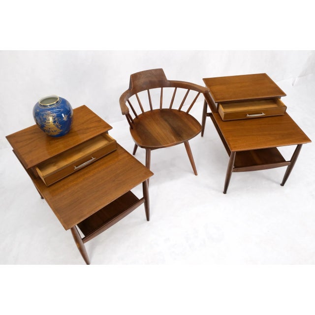 Pair Walnut American Mid-Century Modern One Drawer Step End Tables Stands For Sale - Image 6 of 13