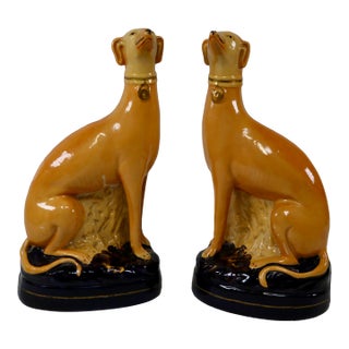 Early 20th Century Italian Whippet/ Greyhound Dog Bookends Attributed to Borghese - A Pair For Sale