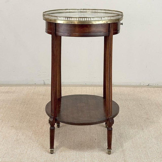Wood Louis XVI Mahogany Table ~ Gueridon With Carrara Marble and Brass For Sale - Image 7 of 18