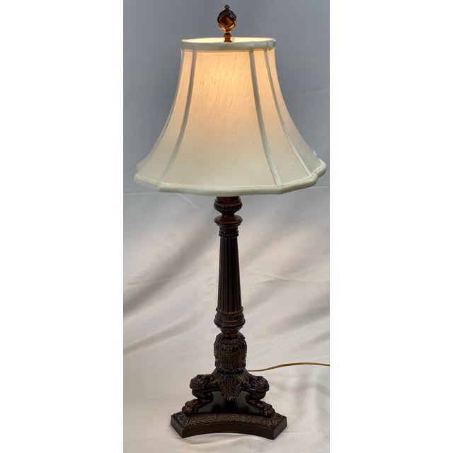Vintage French Empire Lions Paw Tripod Base Table Lamp With Shade