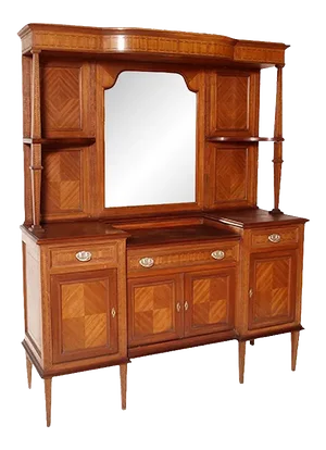 Antique Walnut, Mahogany & Maple Dresser with Mirror, 1910s