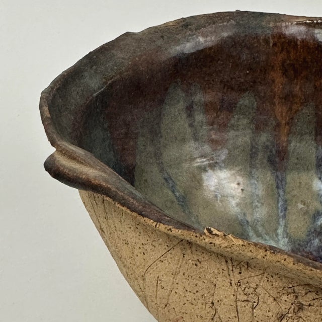 Ceramic Vintage Brutalist Organic Rim Drip Glazed Interior Stoneware Bowl For Sale - Image 7 of 9