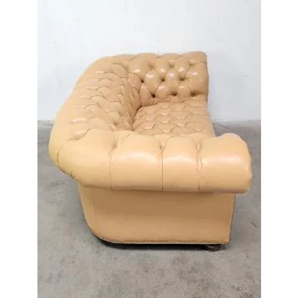 Mid-Century Modern Hollywood Regency Leather Chesterfield Tufted Loveseat For Sale - Image 3 of 13