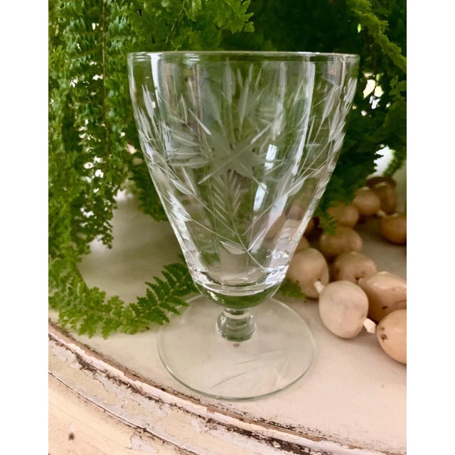 French Country Vintage Etched Glass Stemware - Set of Nine For Sale - Image 3 of 8