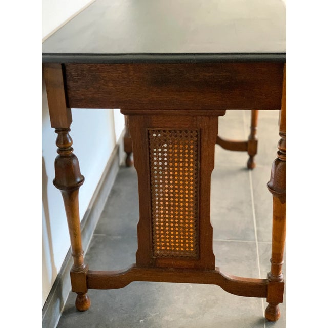 Late 19th Century Antique Ebonized Oak Library Table Desk With Drawer For Sale - Image 5 of 8