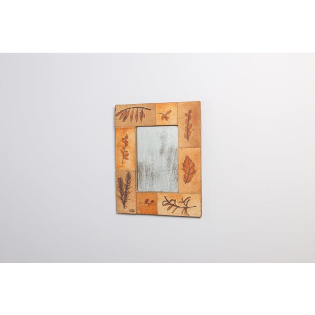 Mid-Century Modern Vintage Botanical Ceramic Mirror by Raymonde Leduc for Vallauris, France, 1960s For Sale - Image 3 of 9