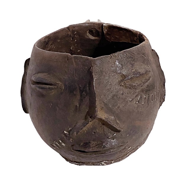 Brown Vintage African Tribal Kuba Wooden Cup Figural Head Congo 6" H For Sale - Image 8 of 9