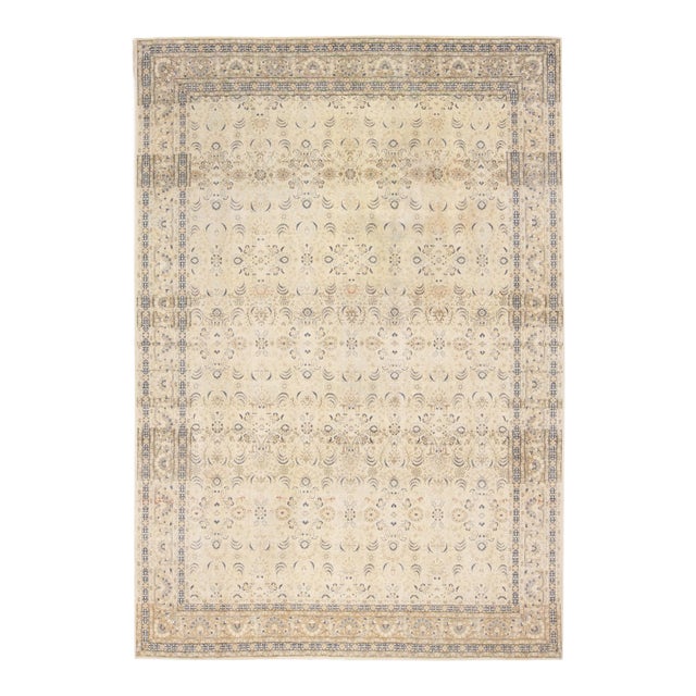 Antique Sivas Handmade Allover Motif Beige Oversize Wool Rug For Sale