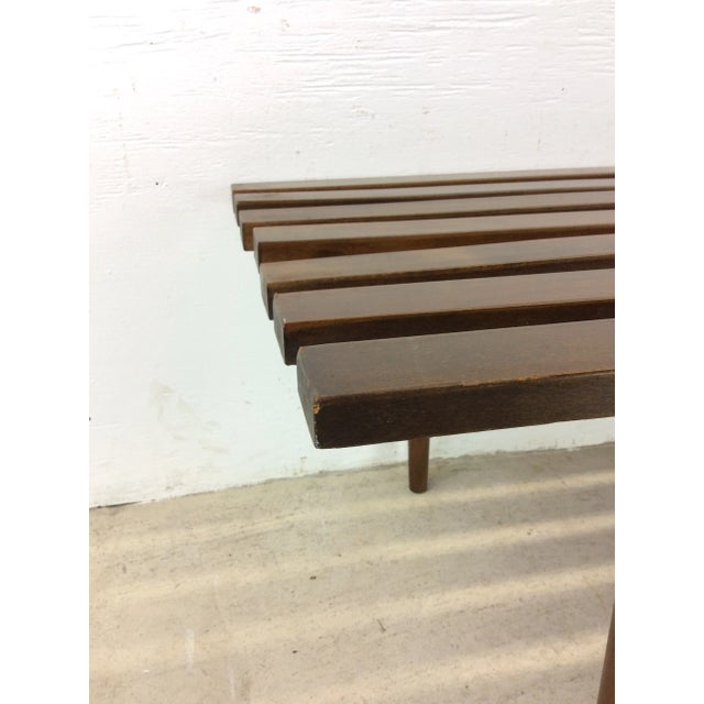 1960s Mid Century Modern Slat Bench Coffee Table With Walnut Finish For Sale - Image 5 of 12