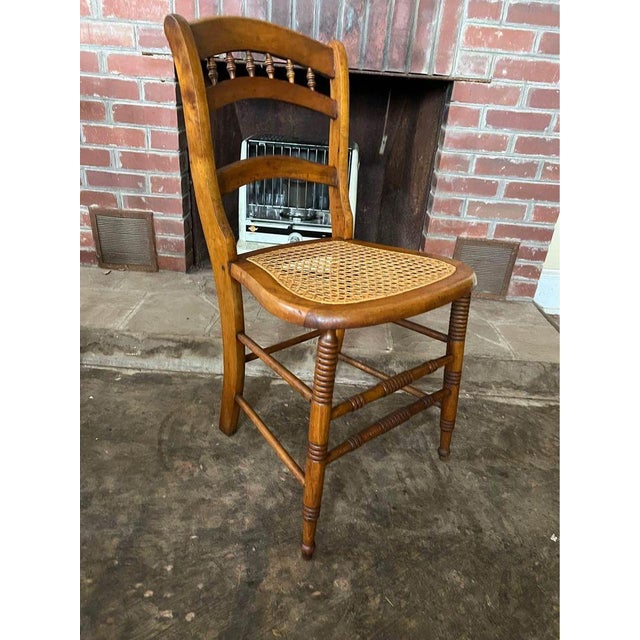 Brown Set of 4 Antique Victorian Eastlake Style Ladderback Cane Dining Chairs For Sale - Image 8 of 11