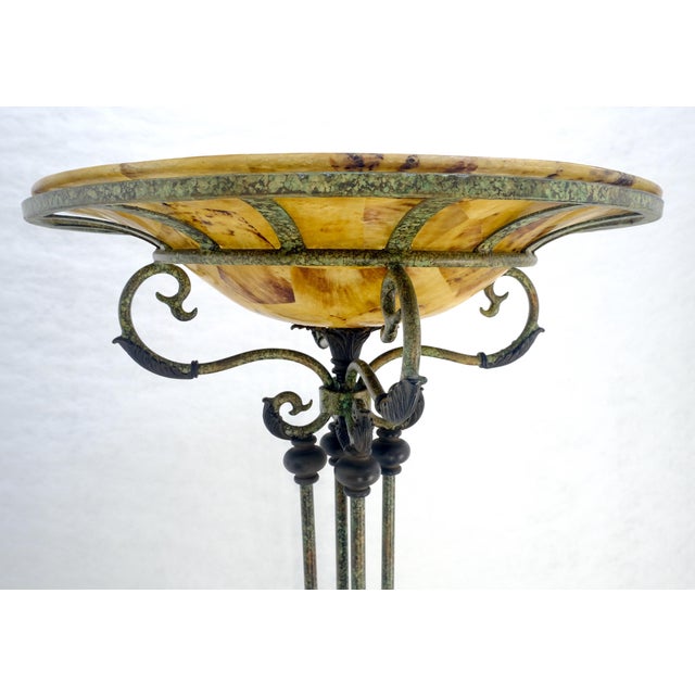 Late 20th Century Large 24" Diameter Onyx Shade Black Marble Maitland Smith Floor Lamp MINT For Sale - Image 5 of 15