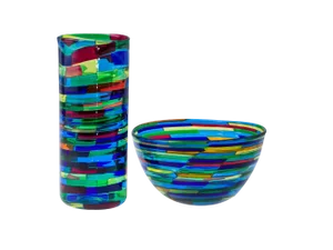 Blown Vase and Bowl in Murano Glass by Angelo Ballarin, Set of 2