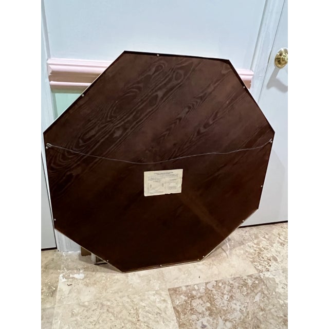 Octagon Brass Etched Colored Floral Mirror, Circa 1970 For Sale - Image 4 of 8