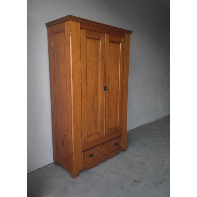 19th Century Antique European Pine Wardrobe Cabinet For Sale - Image 4 of 12