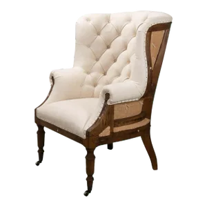 Georgian Barrel Back Linen and Burlap Wingchair