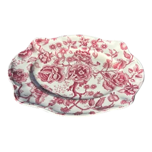 1950s Johnson Brothers English Chippendale Pattern Red and White Transfer Ware Platter