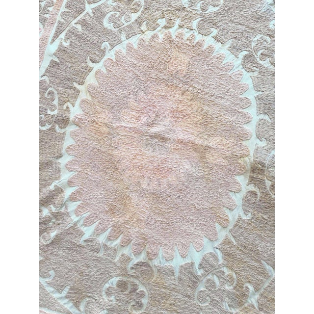 1960s Suzani Tablecloth - Neutral Tan Tashkent Embroidery For Sale - Image 5 of 7