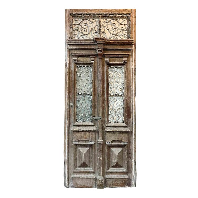 Entry Doors With Wrought Iron Window Grilles - A Pair For Sale - Image 4 of 4