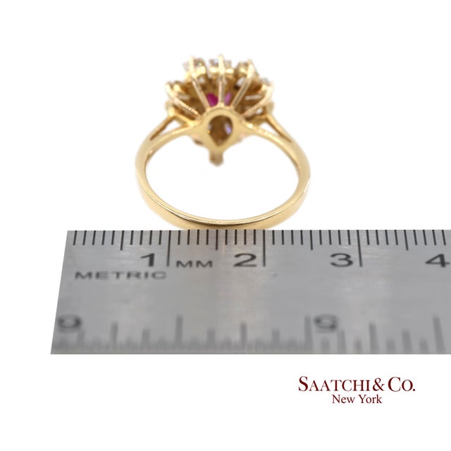 18k(750) Yellow Gold Natural Diamond Ballerina Ruby Ring, Size 6.5 For Sale - Image 12 of 14