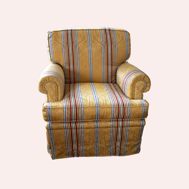 Italian Armchair with Liberty Striped Fabric, 1990s For Sale - Image 3 of 7