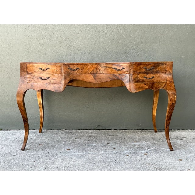 Wood Vintage Italian Burl Wood Writing Desk For Sale - Image 7 of 12