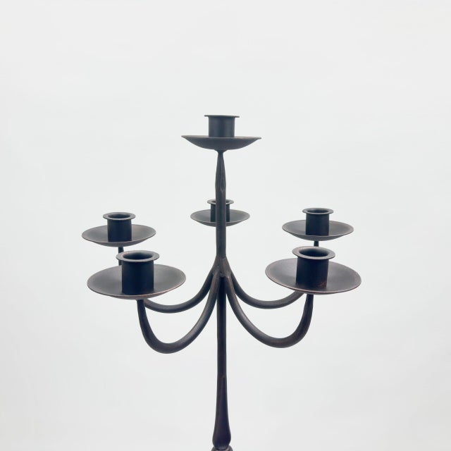 Hand Forged Iron Floor Candelabra 44.5″ (113cm) Antique Copper Patina 6-Arm Grand Cluster Candle Holder Decor For Sale - Image 4 of 7