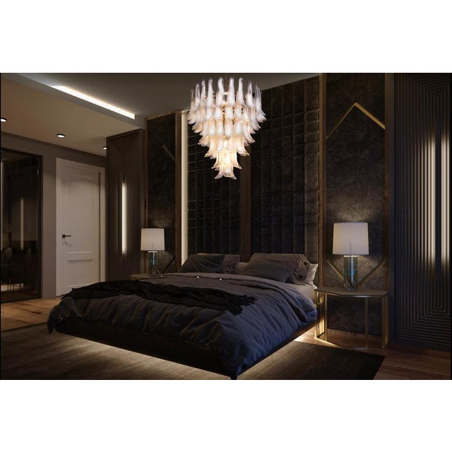 Glass 75 White Petal Chandeliers, Murano, 1990s, Set of 2 For Sale - Image 16 of 18