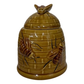 Vintage Brown Glazed Honey Bee Jar Server For Sale